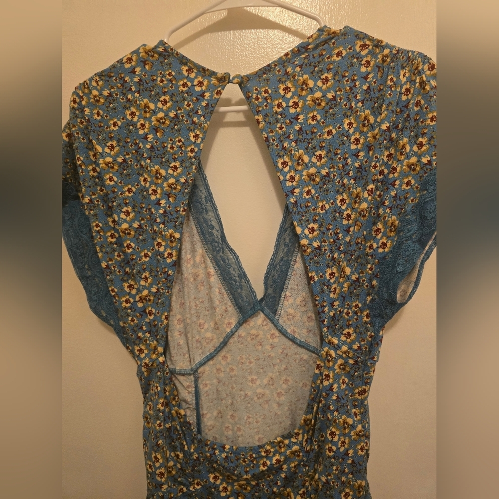 Free People Sweet Talker Mini Dress Floral Blue Large - Picture 6 of 7